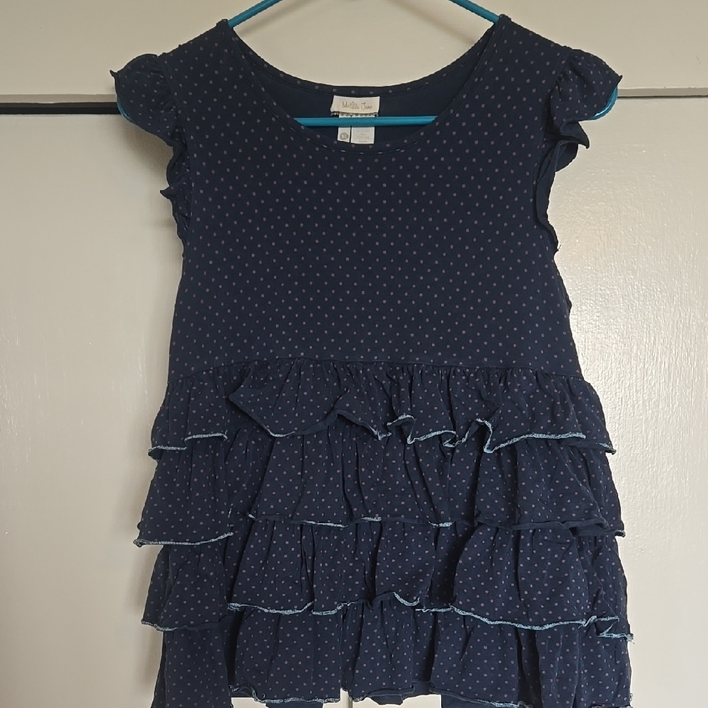 MJ Navy Blue Polka Dot Ruffle Dress